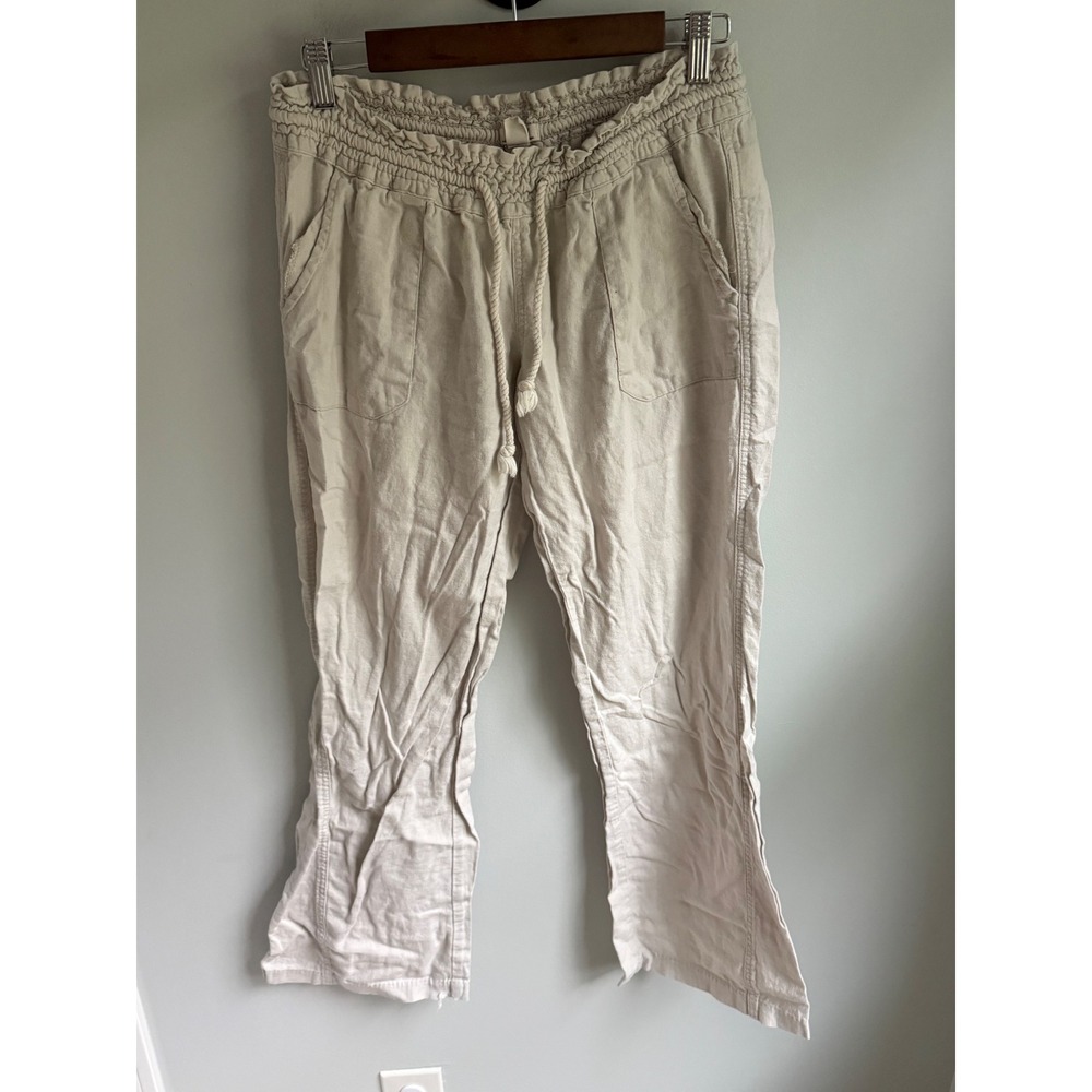 Roxy Womens XL Linen Blend Smocked Waist Drawstring Beach Pants Oatmeal Beige